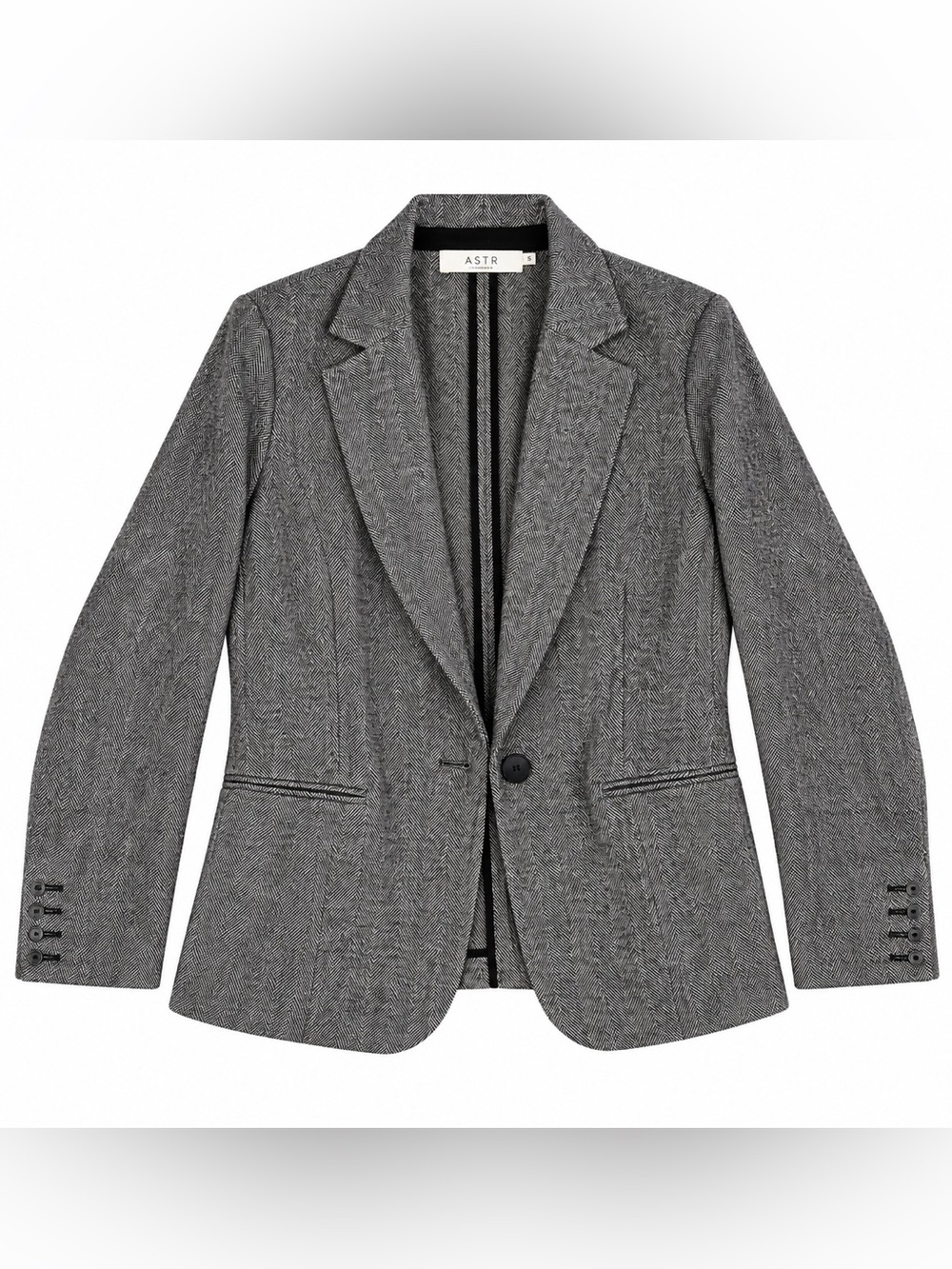 ASTR Gray Herringbone Tailored Single-Button Blazer